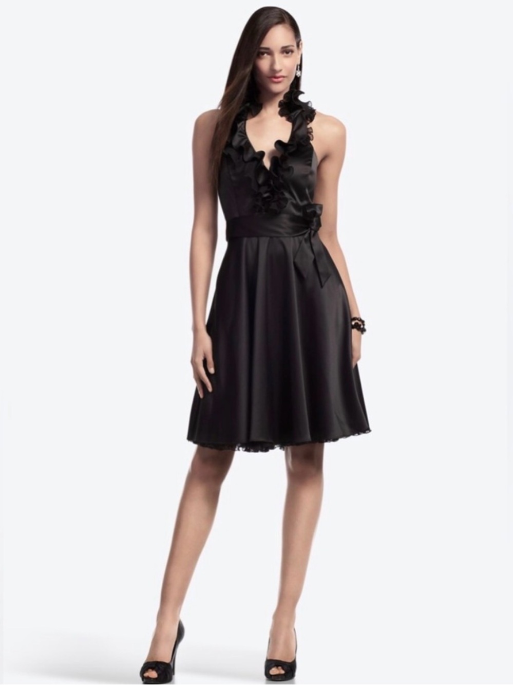 White House Black Market Black Ruffle Halter Cocktail Dress - Size 6